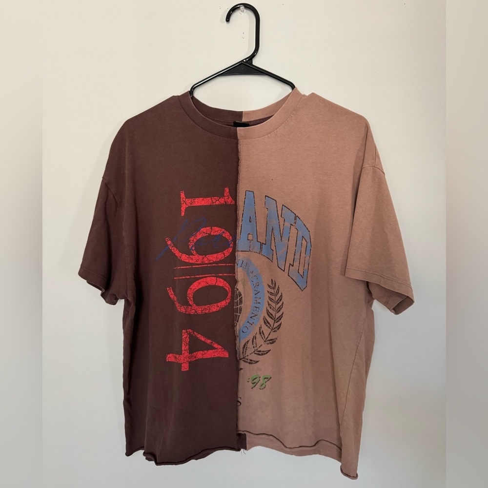 Unisex (S/M) Urban Outfitters Split Tee (Brown/Light Brown). Vintage look.